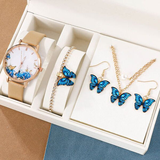 Classic Butterfly Design Watch for Women With Jewellery Set