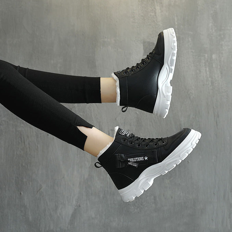 Versatile Lace-up Boots Winter Warm High-top Sneaker For Women