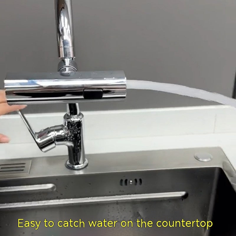 Multi-Functional Stainless-Steel 3-in-1 Faucet Waterfall Outlet Splash Proof Universal Rotating Bubbler Water Nozzle Extension