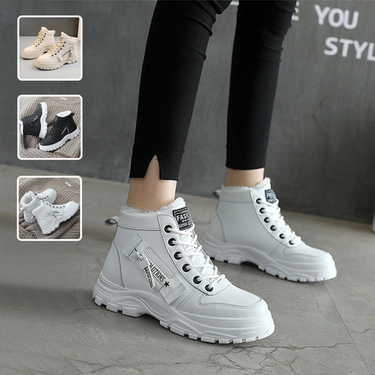 Versatile Lace-up Boots Winter Warm High-top Sneaker For Women