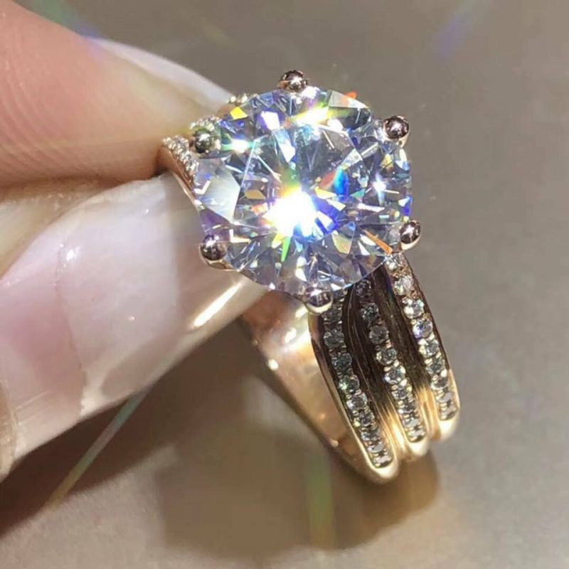 Classic Six-Claw Gold-Plated Finger Ring Jewellery