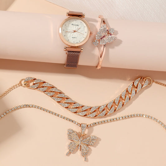 Women's Quartz Wrist Watch With Five-piece Set.