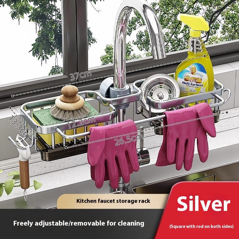 Kitchen Aluminum Sink Faucet Storage Rack For Dishes