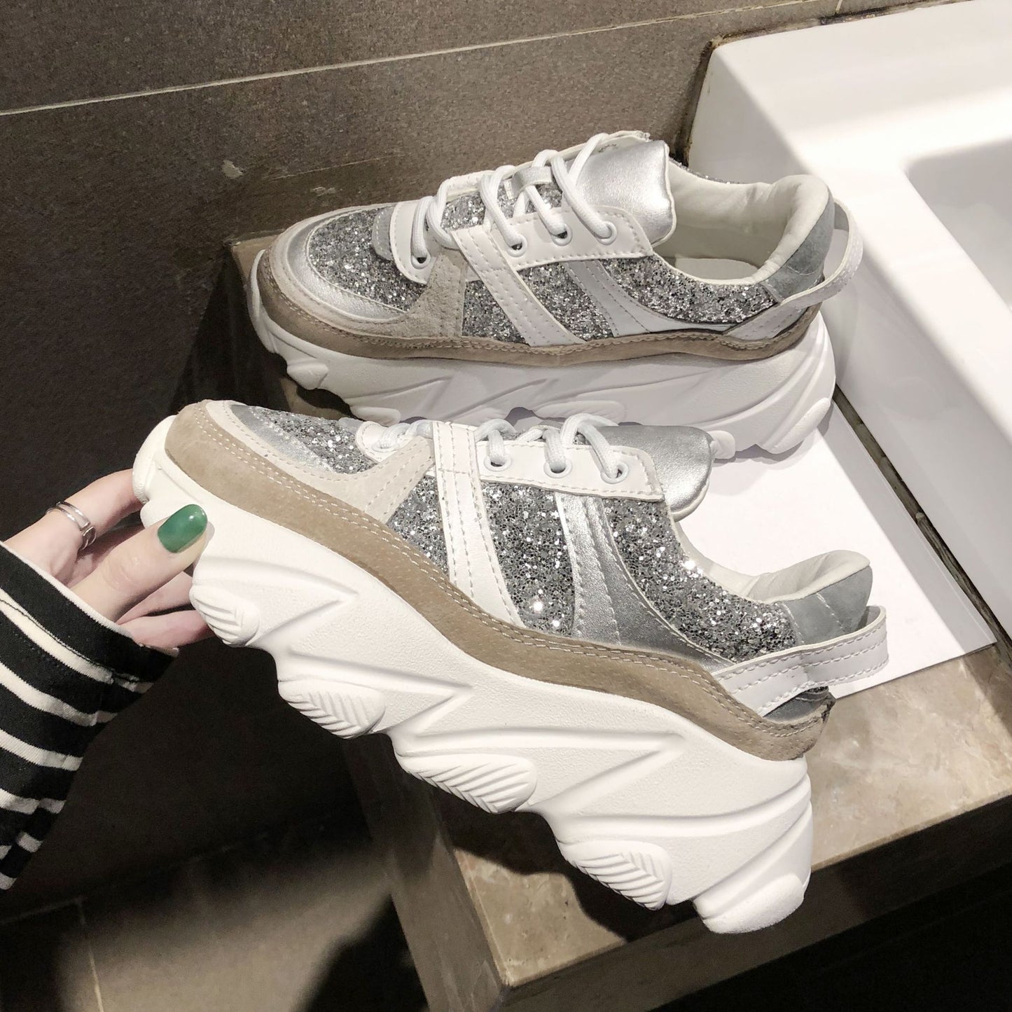 Shiny Rhinestones Trendy Sneakers For Women