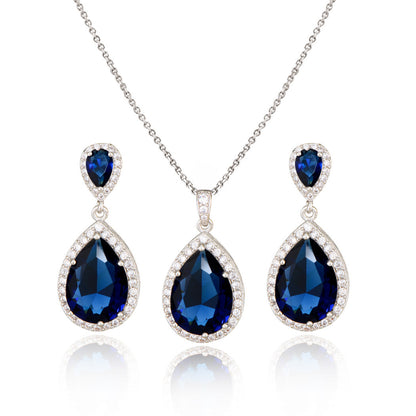 Mycitta 14k Bridal Bright Big Zircon Water Drops Necklace & Earring Jewelry Niche