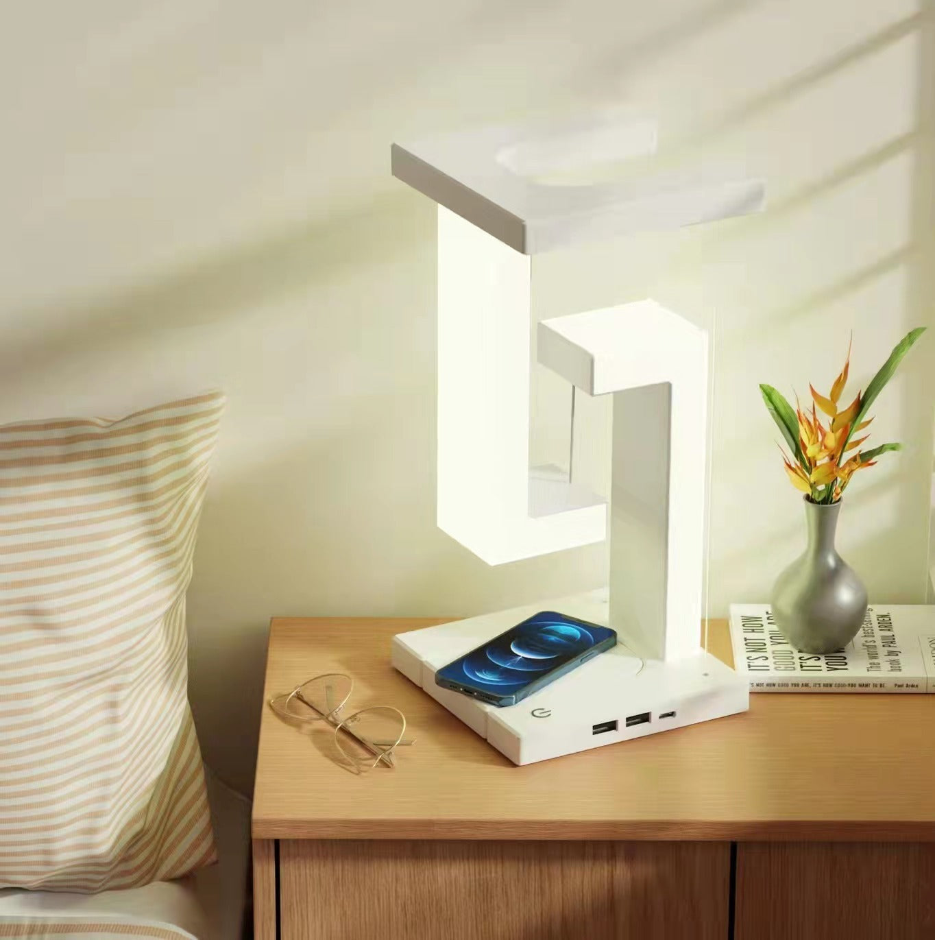 Elegant Suspension Table Lamp & Smartphone Wireless Charger
