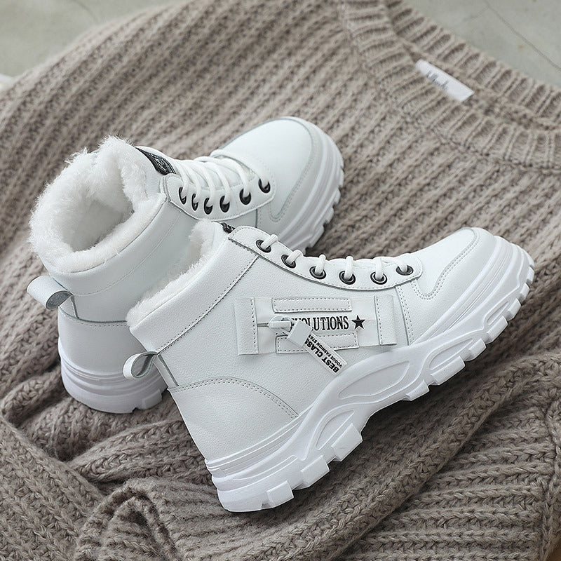 Versatile Lace-up Boots Winter Warm High-top Sneaker For Women