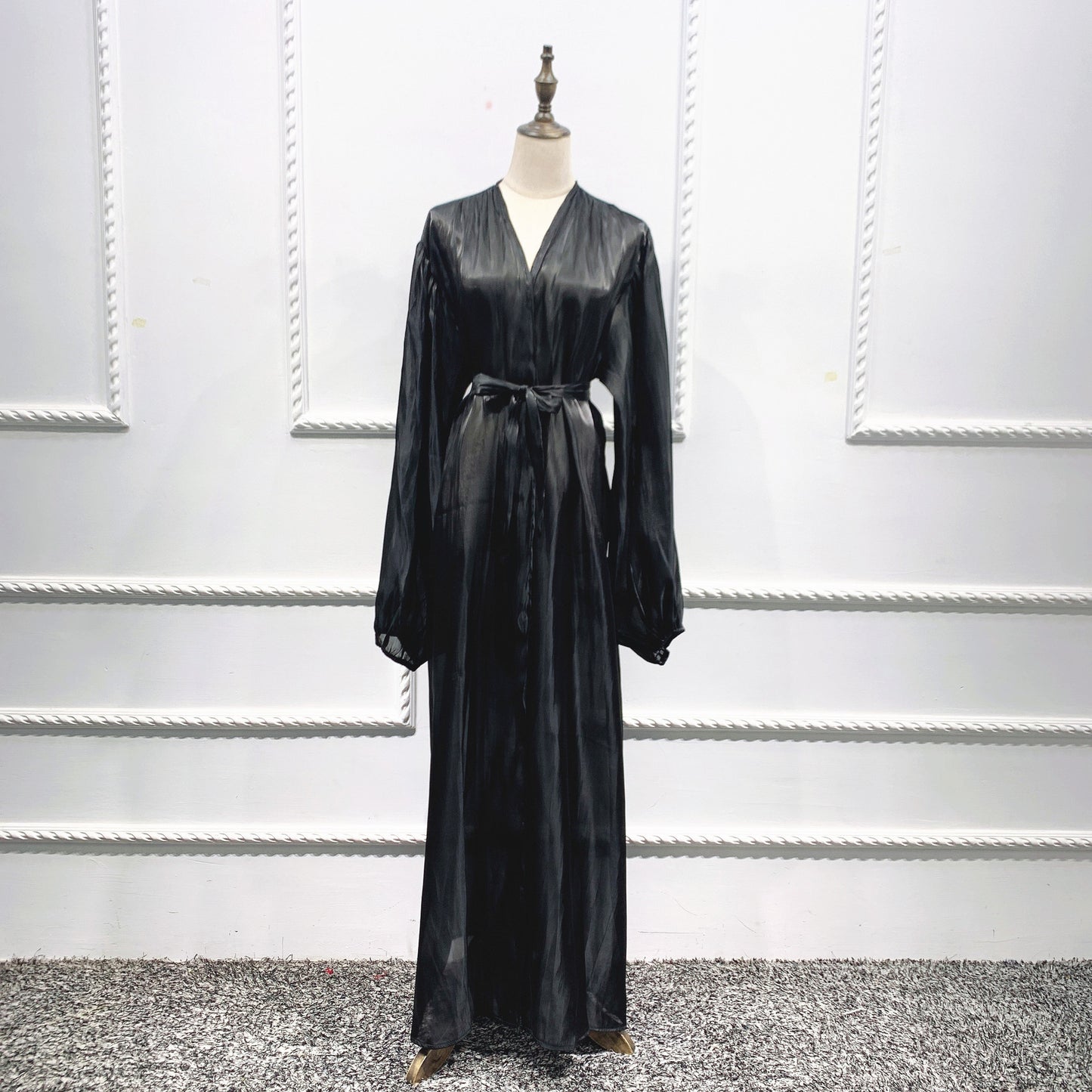 Lavish Plain Satin Shining Silk like With Puff Sleeve Abaya (Burkha,kaftans) For Women