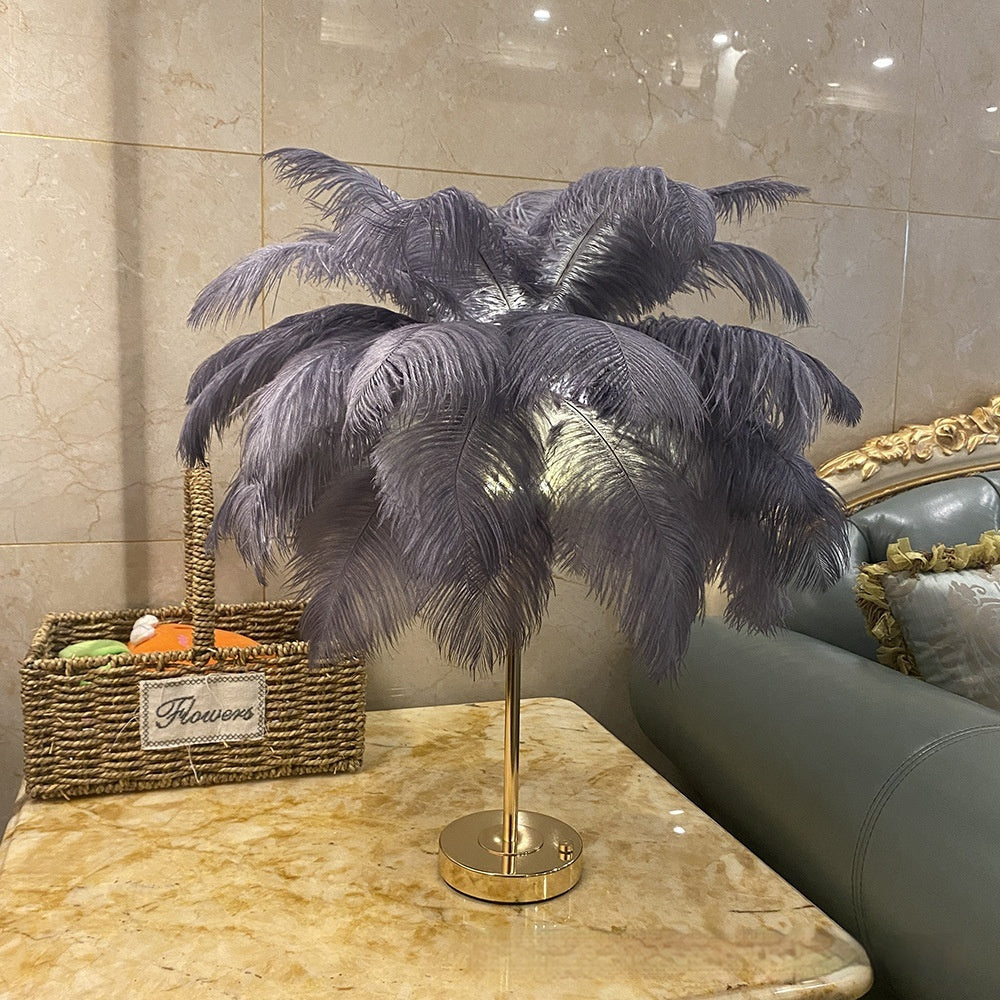 Natural Ostrich Feather Night Atmosphere Lamp