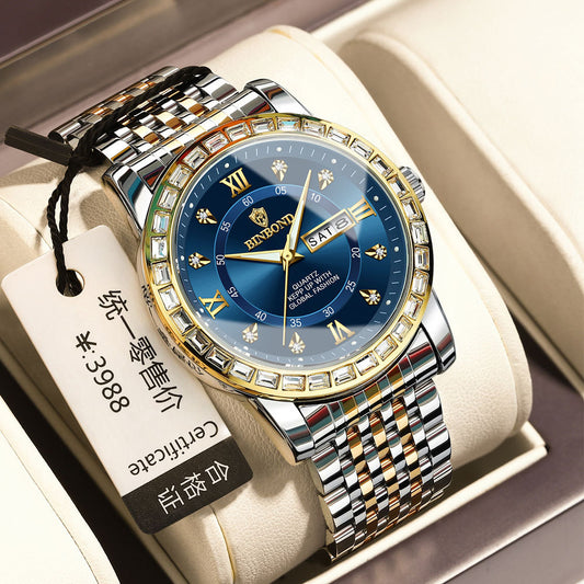 Classic Diamond-embedded Mechanical Quartz Watch With Luminous