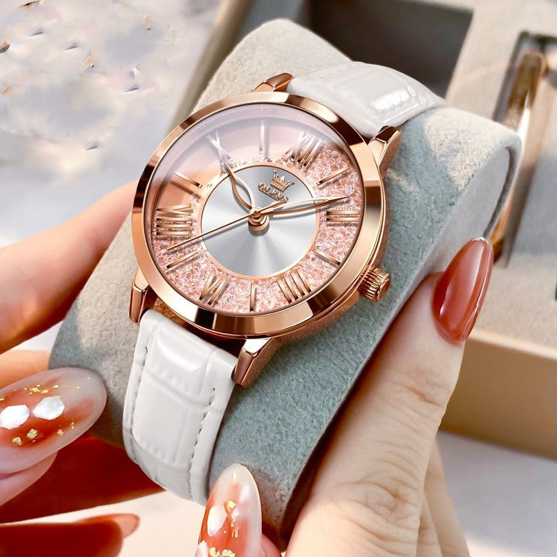 Elegant Quartz With Leather Strap Watch