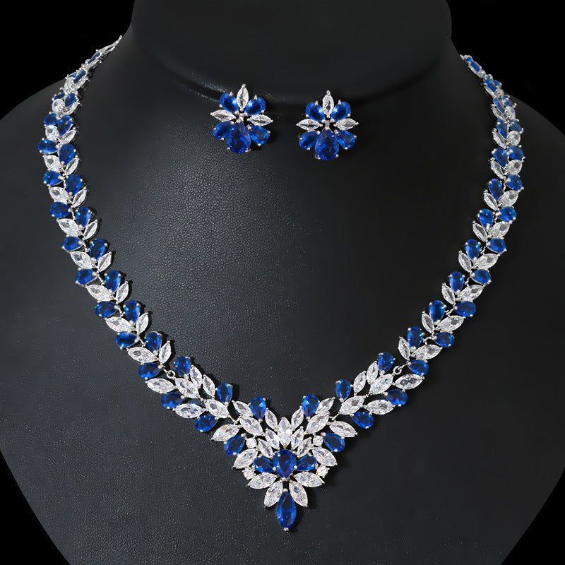 Elegant Zircon Bridal Jewelry Necklace And Earring Set