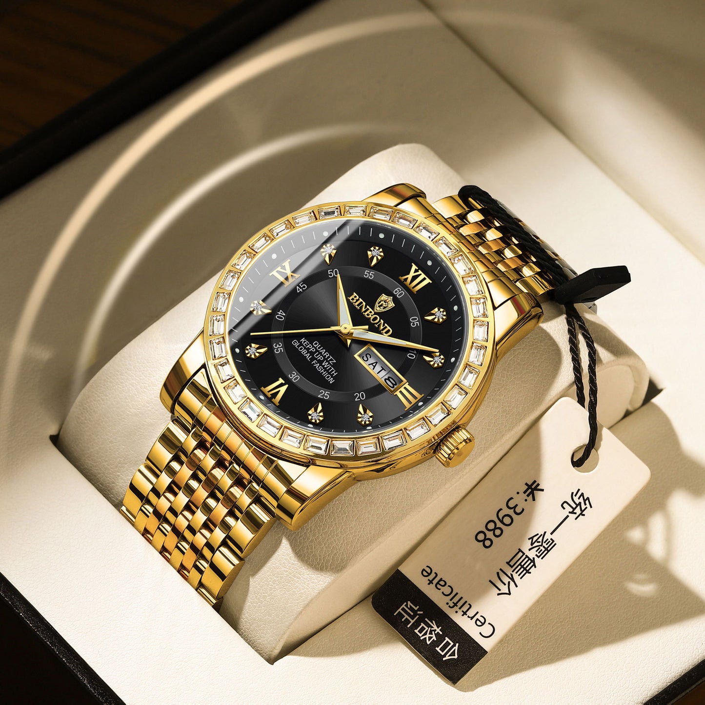 Classic Diamond-embedded Mechanical Quartz Watch With Luminous