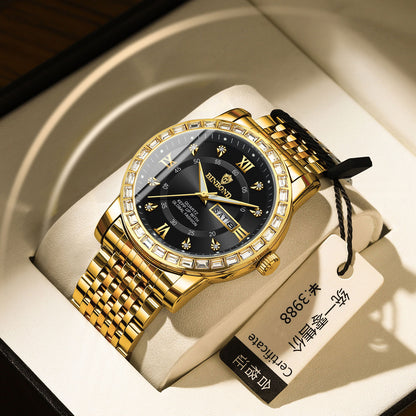 Classic Diamond-embedded Mechanical Quartz Watch With Luminous