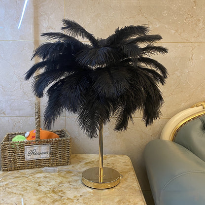 Natural Ostrich Feather Night Atmosphere Lamp