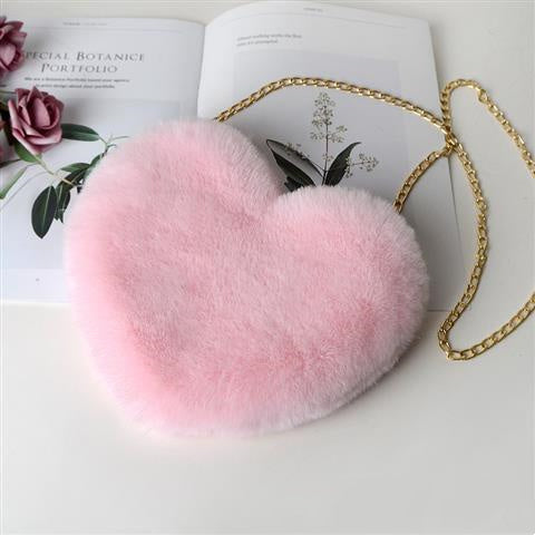 Classic Heart Shape Plush Chain Handbag For Women