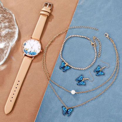 Classic Butterfly Design Watch for Women With Jewellery Set