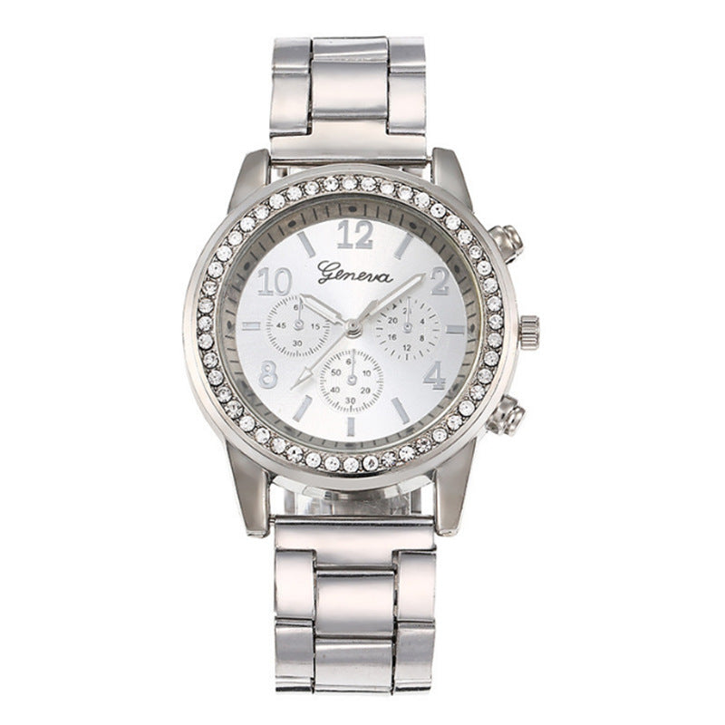 Elegant Crystal Diamond Quartz Watch For Women With Jewellery Set