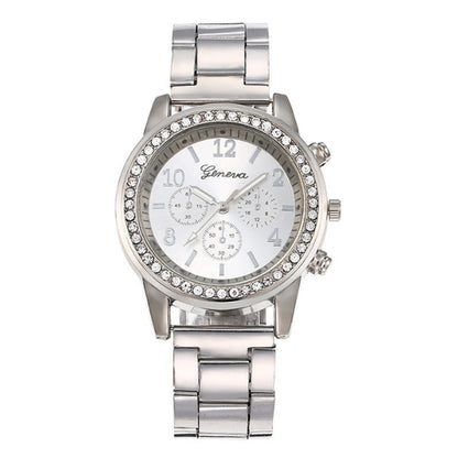 Elegant Crystal Diamond Quartz Watch For Women With Jewellery Set