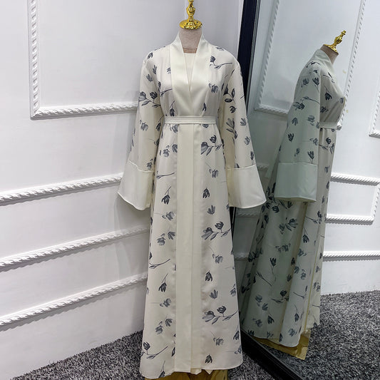 Elegant Floral Printed Middle-East Abaya (Burkha,kaftan) For Women