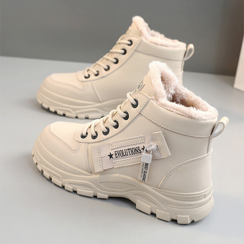 Versatile Lace-up Boots Winter Warm High-top Sneaker For Women