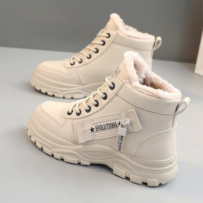 Versatile Lace-up Boots Winter Warm High-top Sneaker For Women