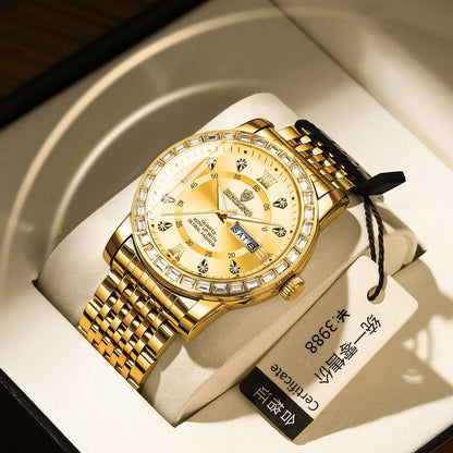 Classic Diamond-embedded Mechanical Quartz Watch With Luminous