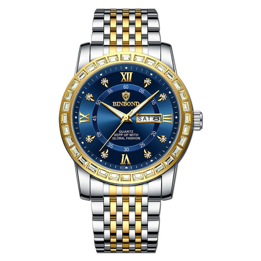 Classic Diamond-embedded Mechanical Quartz Watch With Luminous