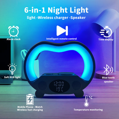 6 In 1 Smart Remote Control Bluetooth-compatible Ambience Intelligent LED Table Lamp Multi-function With Wireless Charger