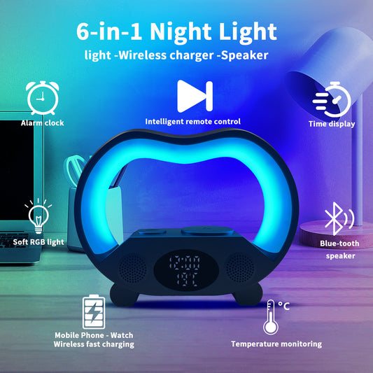6 In 1 Smart Remote Control Bluetooth-compatible Ambience Intelligent LED Table Lamp Multi-function With Wireless Charger