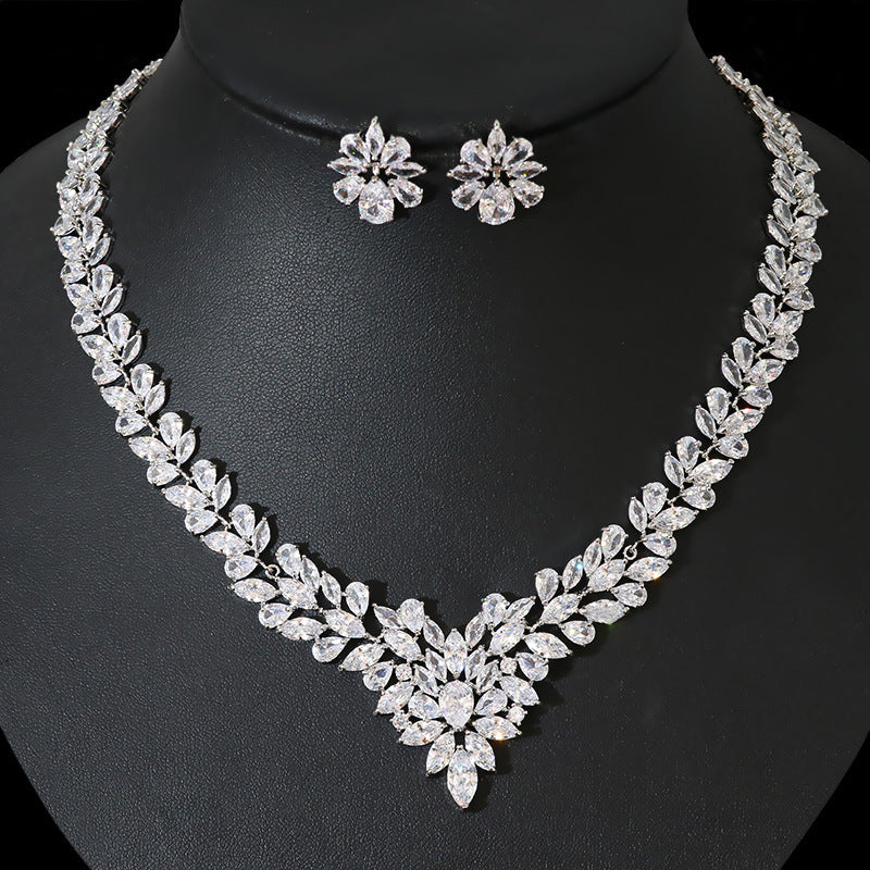 Elegant Zircon Bridal Jewelry Necklace And Earring Set