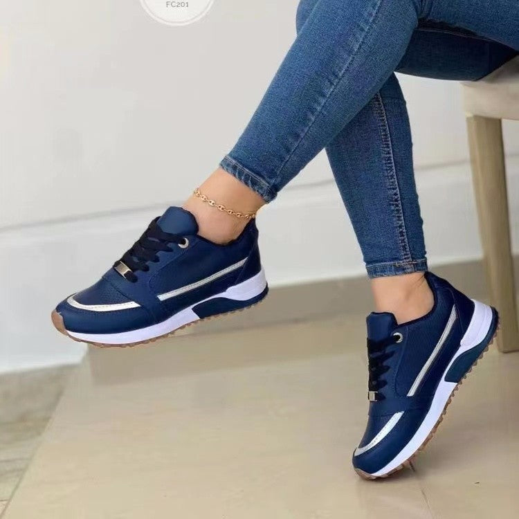 Versatile Lace-up Flat Women Shallow Round Toe Sports Walking Sneakers