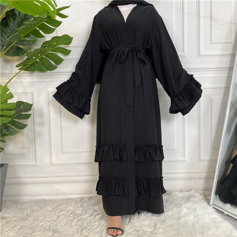 Classic Ruffled Sleeves Lace Up Abaya (Burkha,kaftan) For Women