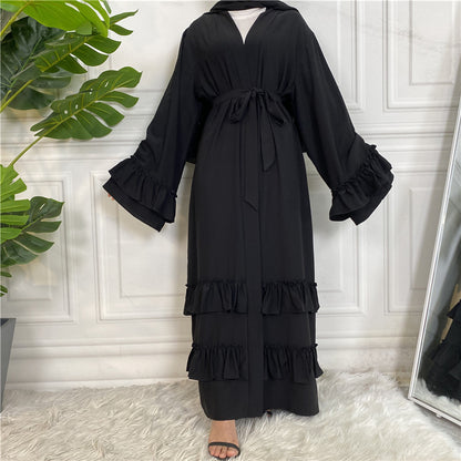 Classic Ruffled Sleeves Lace Up Abaya (Burkha,kaftan) For Women