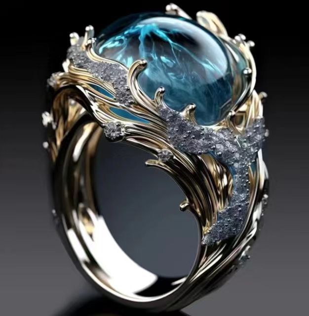 Sea Resin Enchanting Ocean Crystal Diamond Island Themed Finger Ring for Women