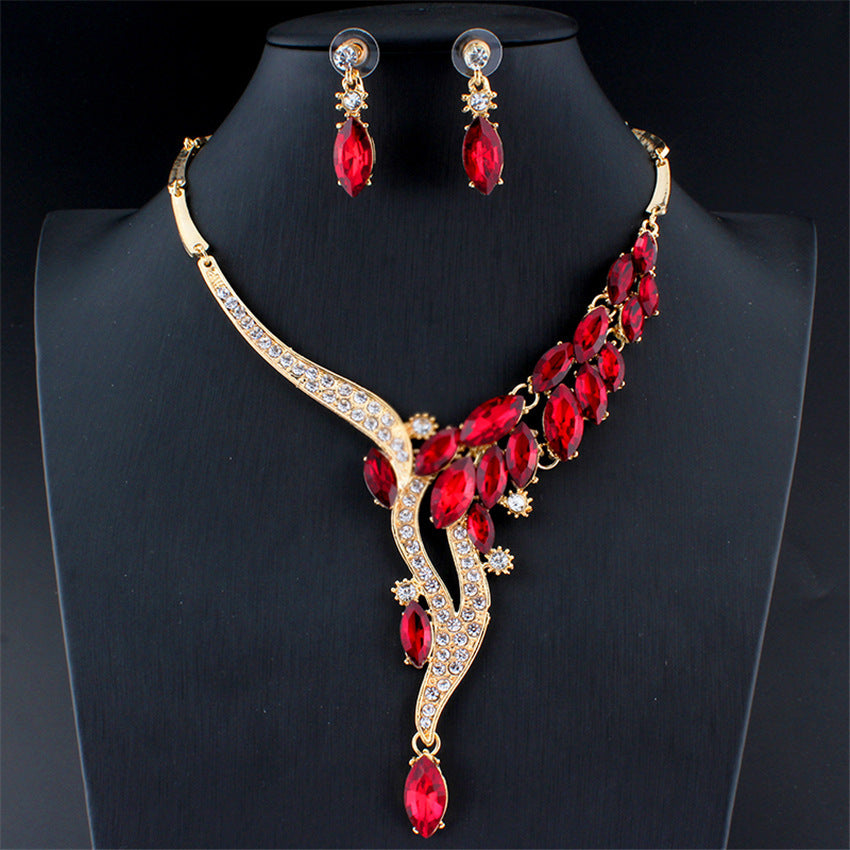Crystal Stone & Flower Design Jewelry Set