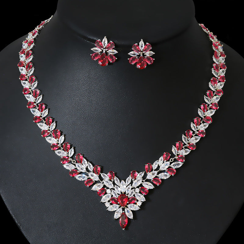 Elegant Zircon Bridal Jewelry Necklace And Earring Set