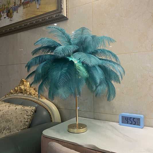 Natural Ostrich Feather Night Atmosphere Lamp