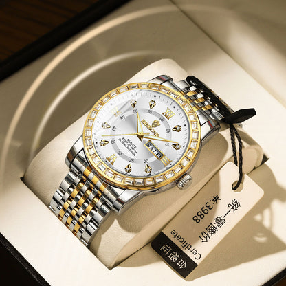 Classic Diamond-embedded Mechanical Quartz Watch With Luminous