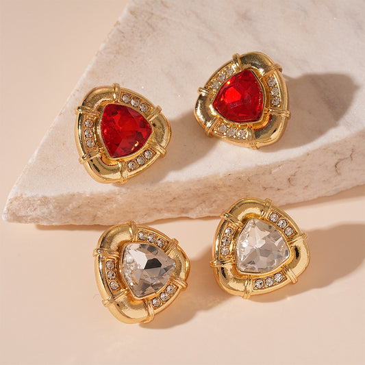 Crystal Diamond-embedded Triangle Geometric Silver Stud Earrings Niche