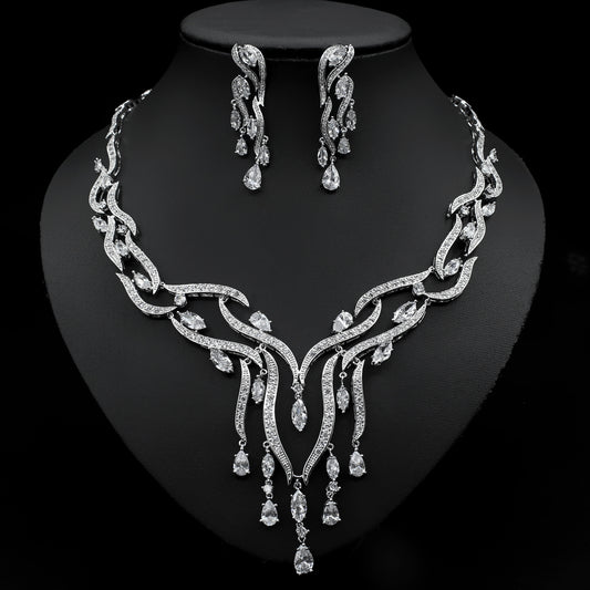 Elegant Crystal Pendant Zircon Jewelry Set Tassel