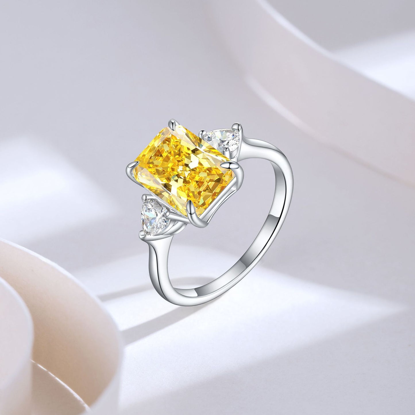 Classic S925 Colorful Rectangular Rhinestone Finger Ring Ins Fashion Love Ring