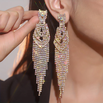 Classic Rhinestone Long Tassel Women's Earrings