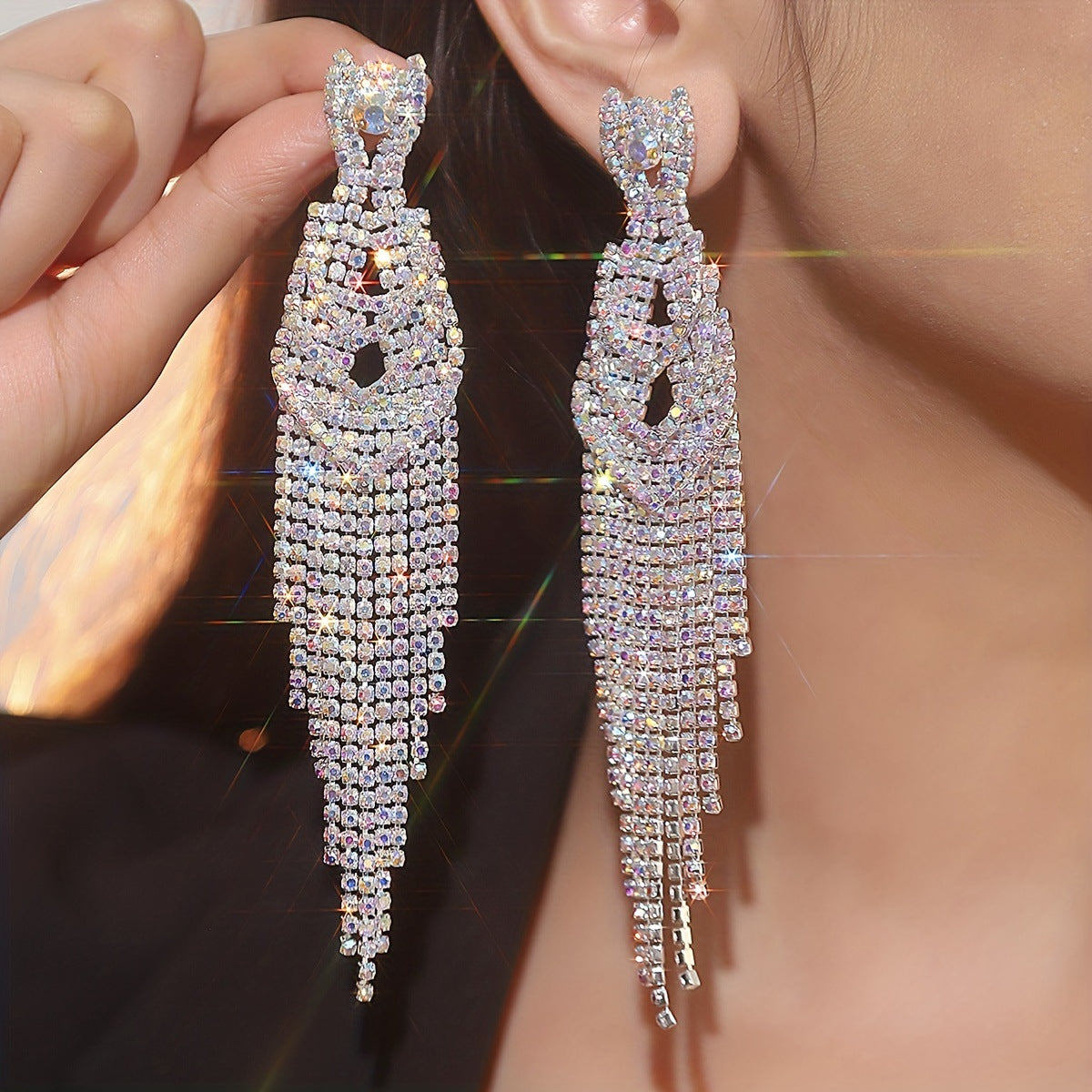 Classic Rhinestone Long Tassel Women's Earrings
