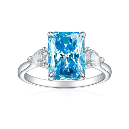 Classic S925 Colorful Rectangular Rhinestone Finger Ring Ins Fashion Love Ring