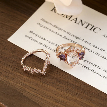 Elegant Inlaid Zircon Ring Three-piece Jewellery Set