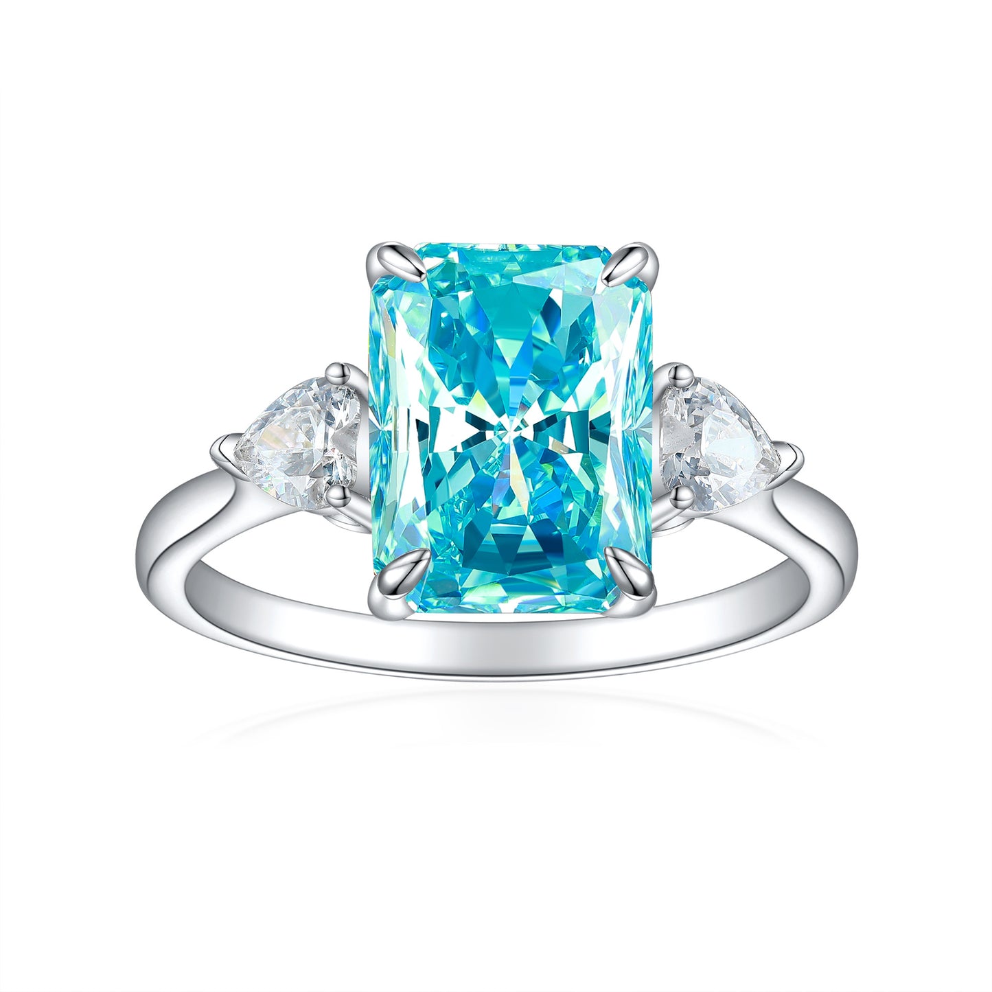 Classic S925 Colorful Rectangular Rhinestone Finger Ring Ins Fashion Love Ring