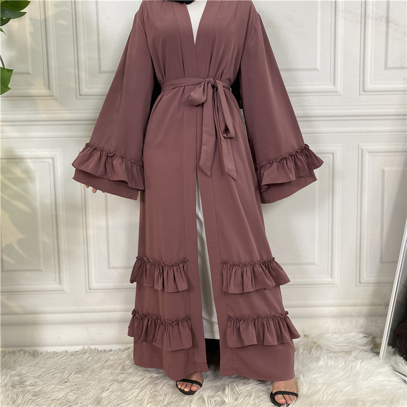 Classic Ruffled Sleeves Lace Up Abaya (Burkha,kaftan) For Women