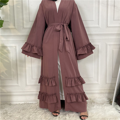 Classic Ruffled Sleeves Lace Up Abaya (Burkha,kaftan) For Women