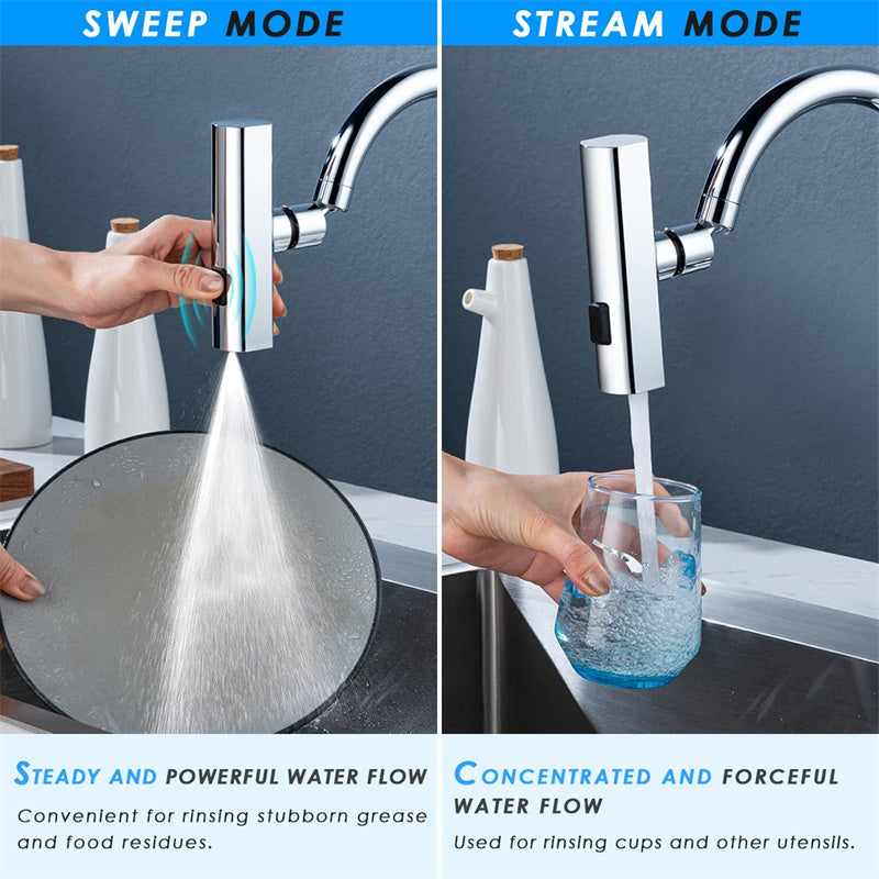 Multi-Functional Stainless-Steel 3-in-1 Faucet Waterfall Outlet Splash Proof Universal Rotating Bubbler Water Nozzle Extension